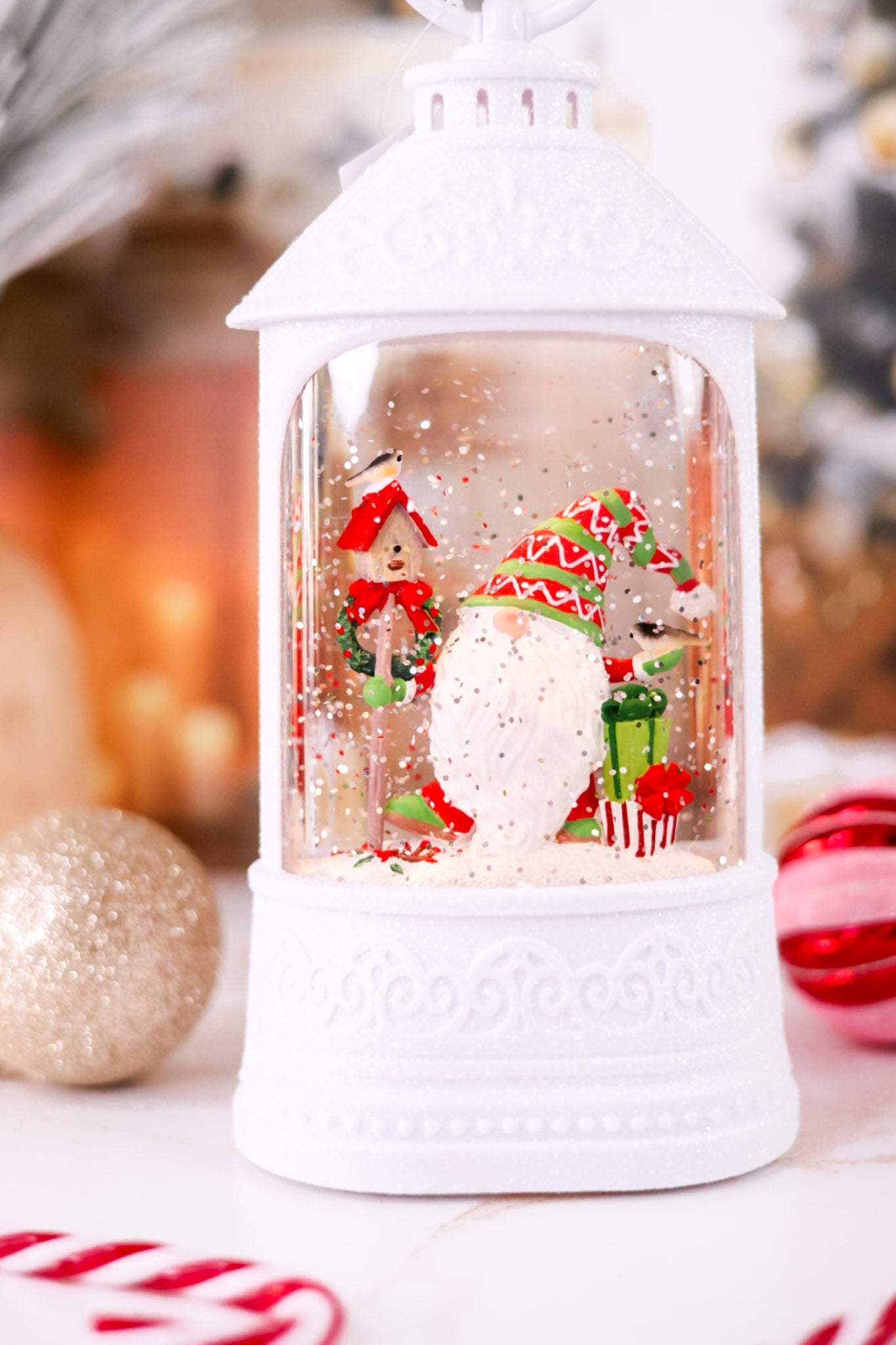 LED Lantern With Winter Wonderland Gnome Scene - Whiskey Skies - RAZ IMPORTS
