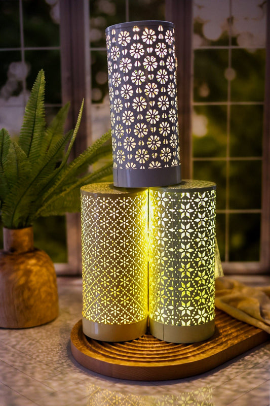 LED Metal Luminary with Decorative Cut Outs (3 Colors) - Whiskey Skies - GERSON COMPANIES