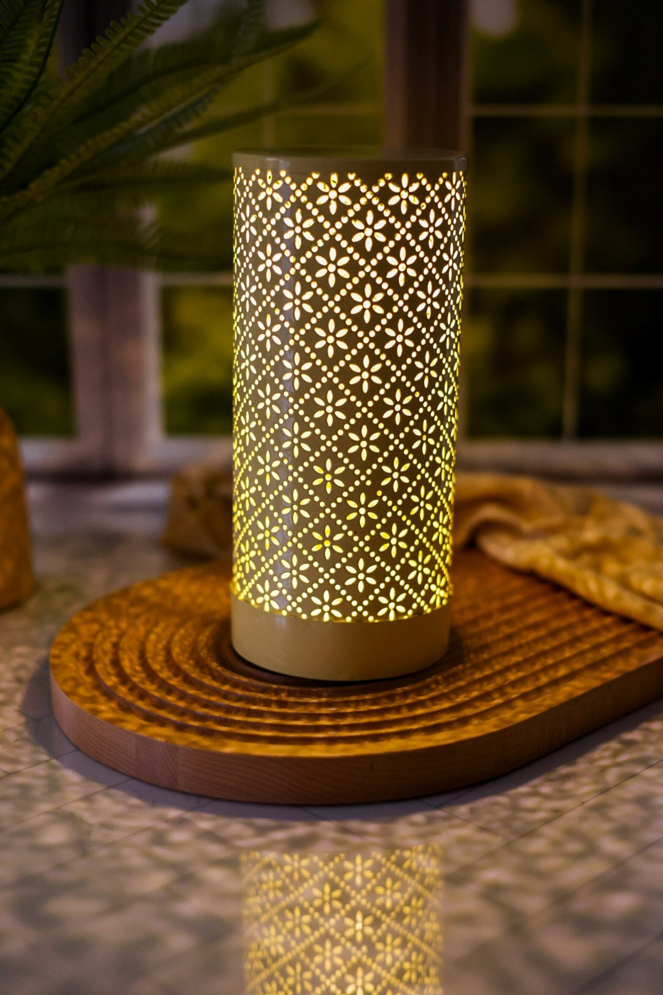 LED Metal Luminary with Decorative Cut Outs (3 Colors) - Whiskey Skies - GERSON COMPANIES