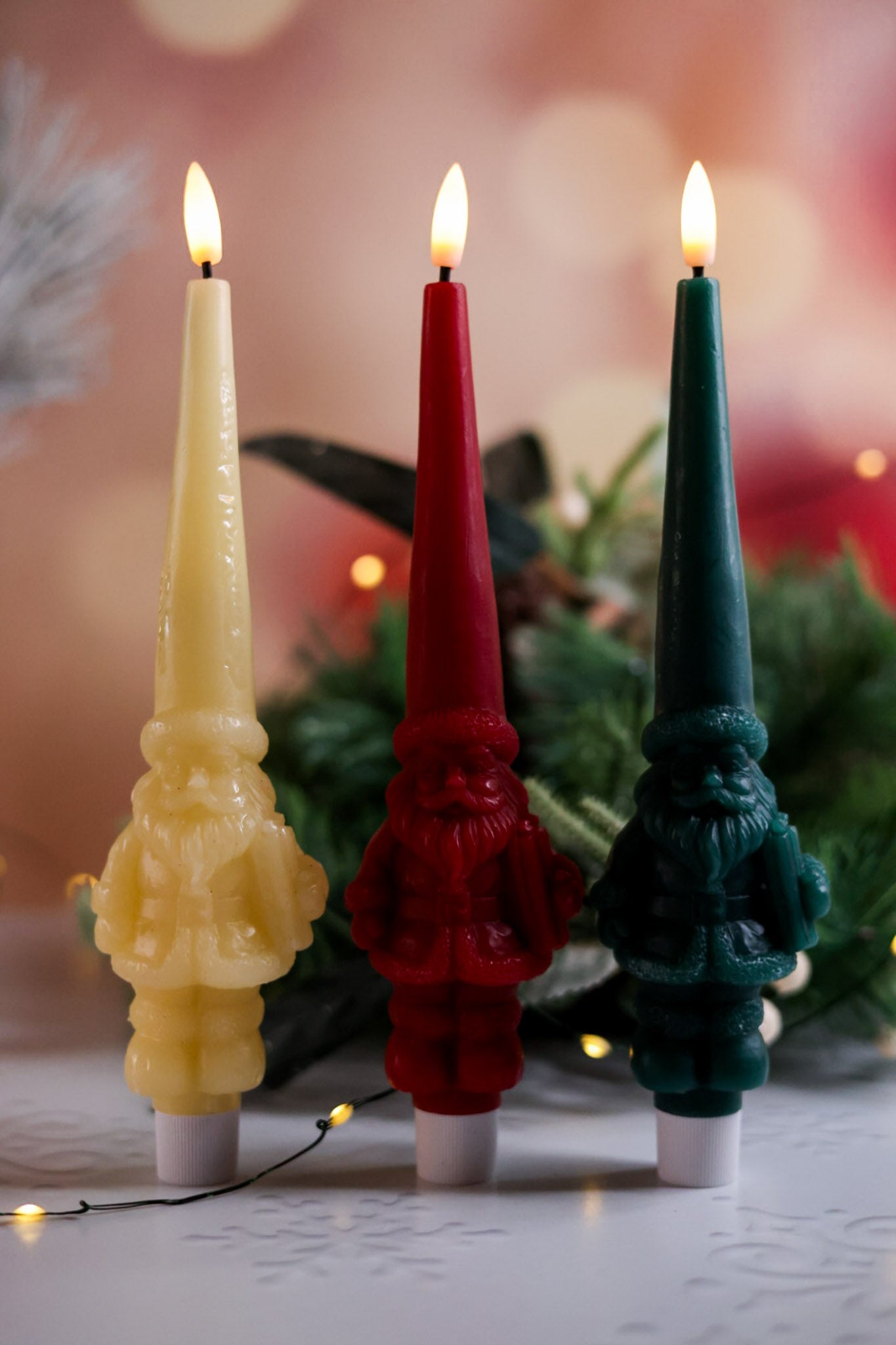 LED Santa Clause Wax Tapered Candles (3 Colors) - Whiskey Skies - ONE HUNDRED 80 DEGREES