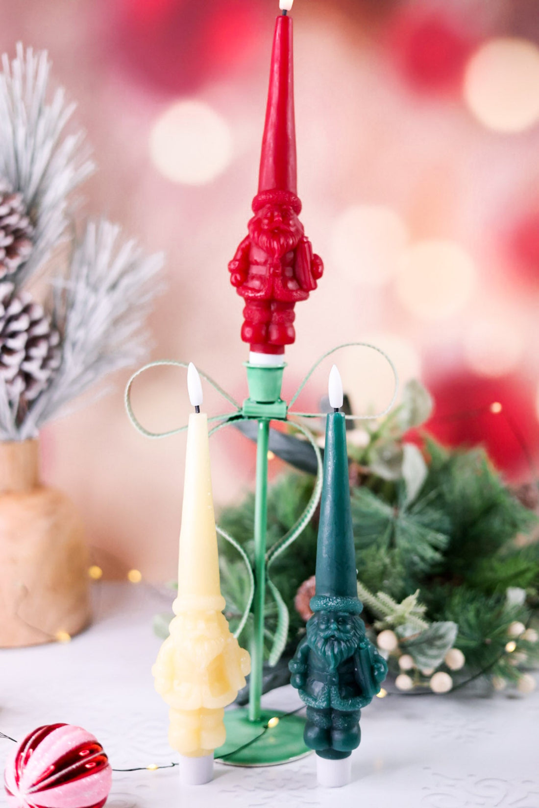 LED Santa Clause Wax Tapered Candles (3 Colors) - Whiskey Skies - ONE HUNDRED 80 DEGREES