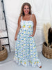 Lemon & Floral Print Maxi Dress With Tiered Hem - Whiskey Skies - DAVI & DANI