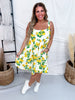 Lemon Print Dress With Empire Waist - Whiskey Skies - WHITE BIRCH