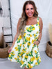 Lemon Print Dress With Empire Waist - Whiskey Skies - WHITE BIRCH
