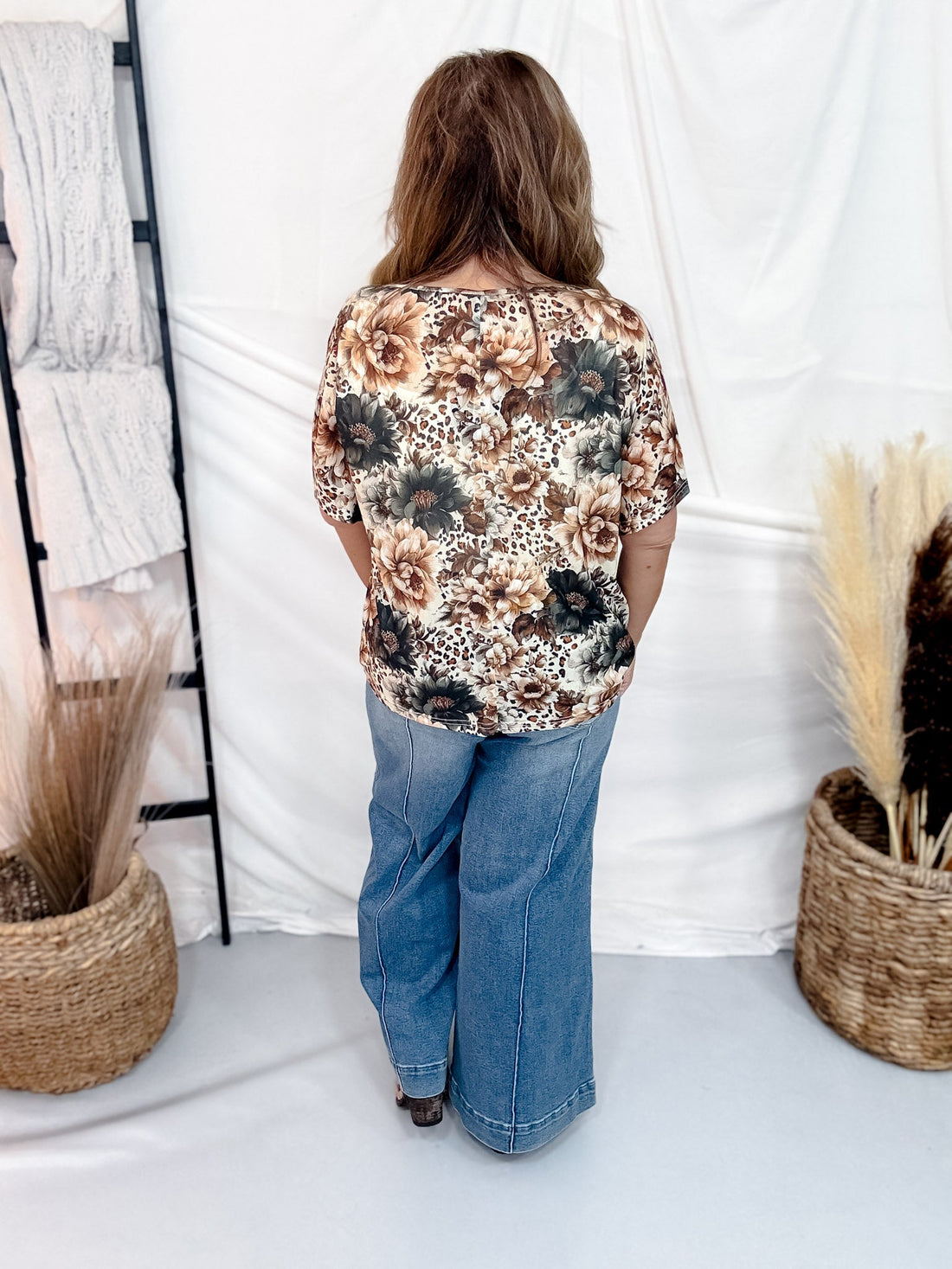 Leopard & Floral Print Short Sleeve Mesh Top - Whiskey Skies - STERLING KREEK