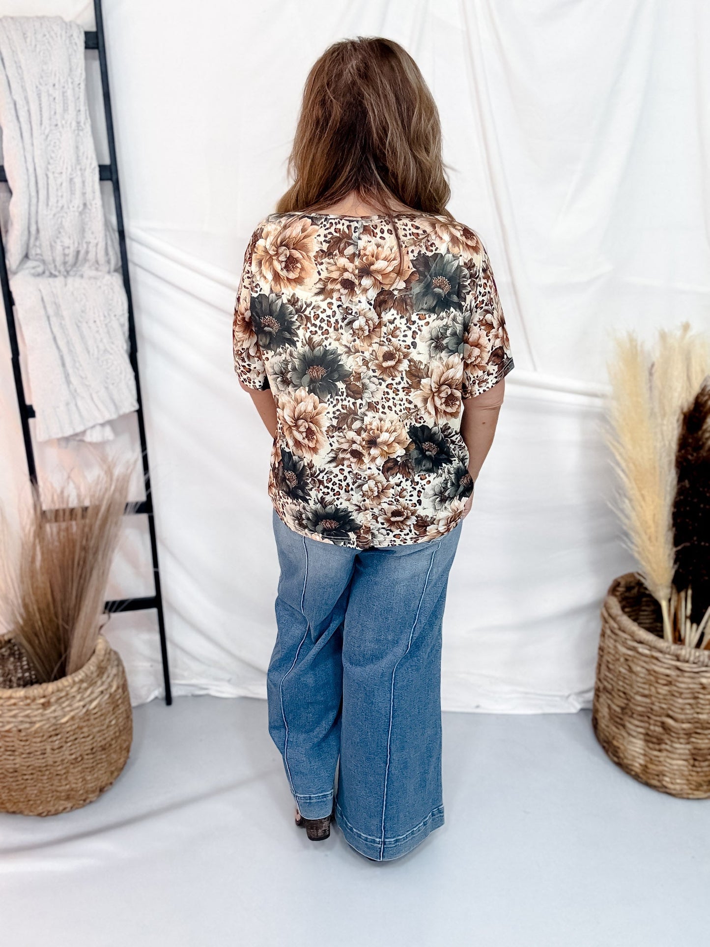 Leopard & Floral Print Short Sleeve Mesh Top - Whiskey Skies - STERLING KREEK