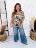 Leopard & Floral Print Short Sleeve Mesh Top - Whiskey Skies - STERLING KREEK