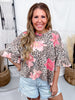 Leopard Floral Ruffled Short Sleeve Top - Whiskey Skies - DAVI & DANI