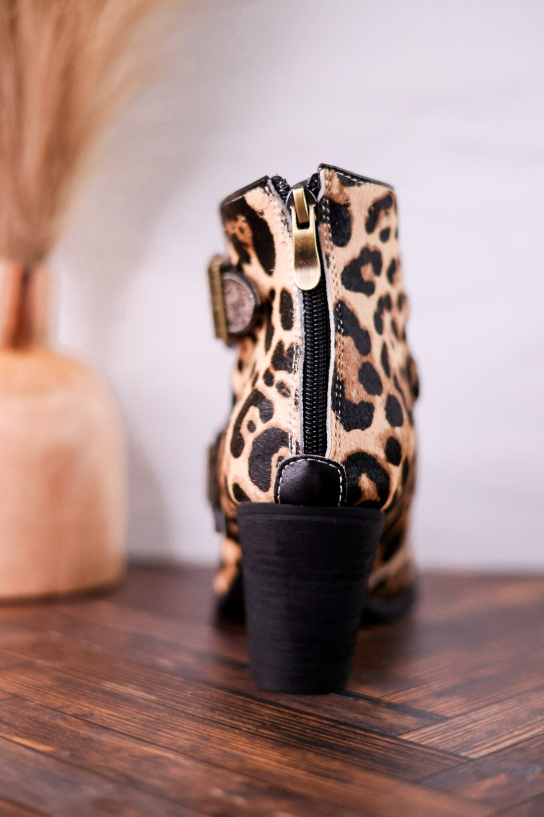 Leopard Print Ankle Boots With Vintage Buckles - Whiskey Skies - SPRING FOOTWEAR