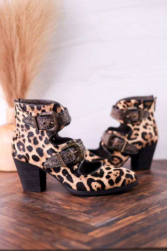 Leopard Print Ankle Boots With Vintage Buckles - Whiskey Skies - SPRING FOOTWEAR