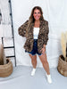 Leopard Print Blazer With Pleated Sleeves - Whiskey Skies - ODDI