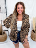 Leopard Print Blazer With Pleated Sleeves - Whiskey Skies - ODDI