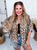 Leopard Print Dolman Sleeve Blouse with All - Over Sequins - Whiskey Skies - BIBI