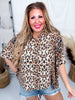 Leopard Print Dolman Sleeve Blouse with All - Over Sequins - Whiskey Skies - BIBI