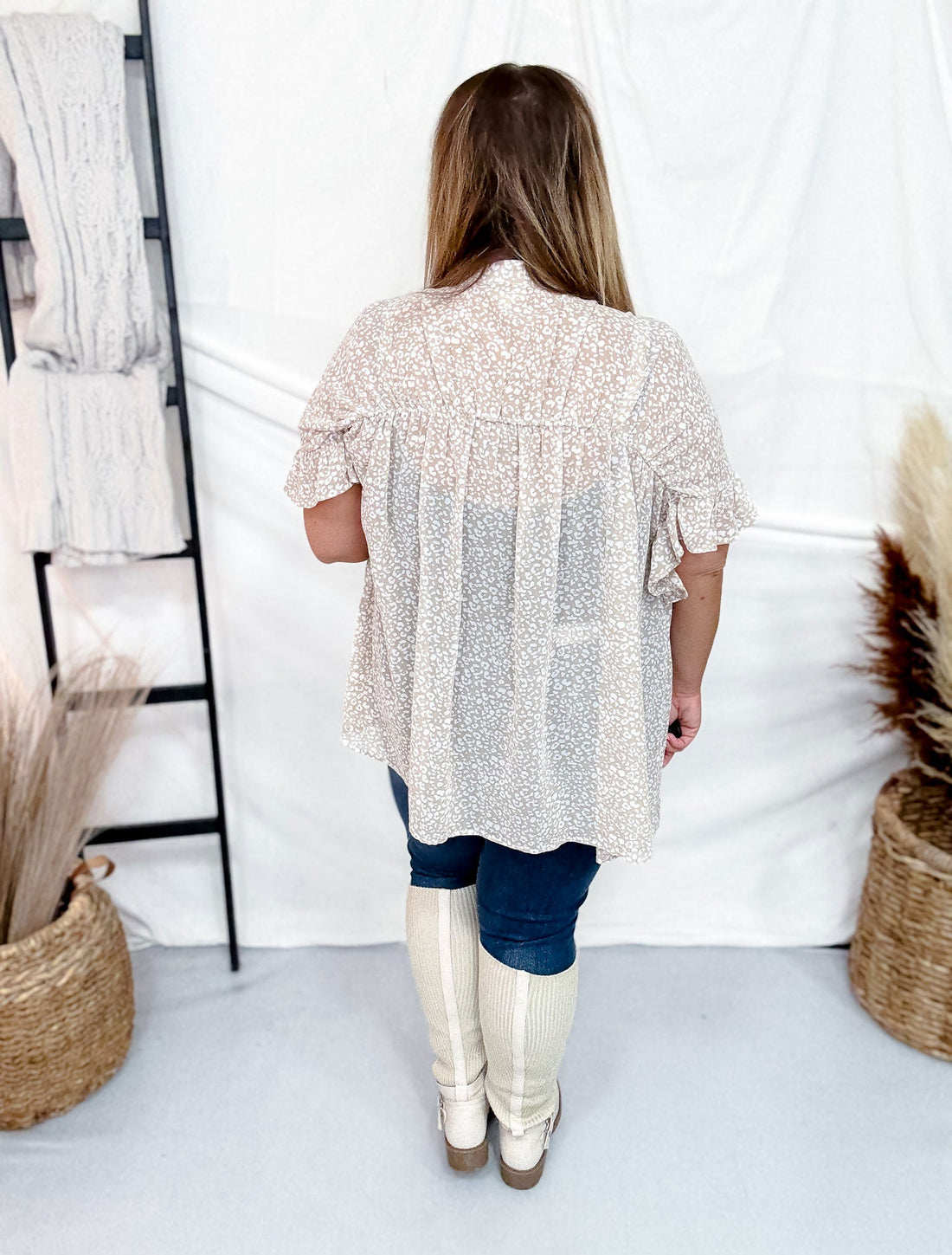 Leopard Print Flutter Sleeve Button Front Blouse - Whiskey Skies - BIBI