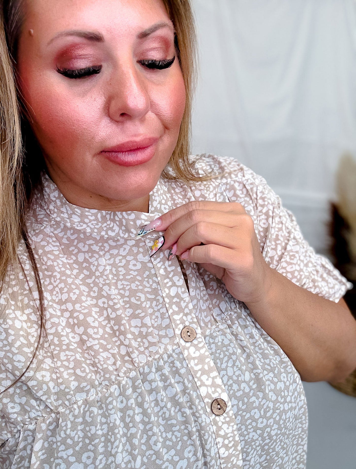 Leopard Print Flutter Sleeve Button Front Blouse - Whiskey Skies - BIBI