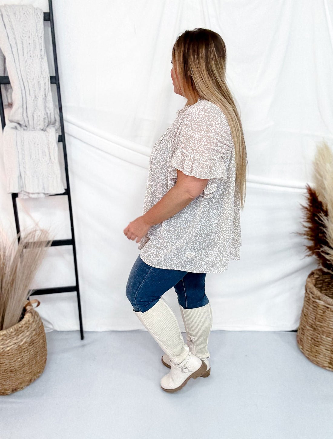 Leopard Print Flutter Sleeve Button Front Blouse - Whiskey Skies - BIBI