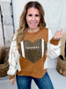 Leopard Print Football Sweatshirt With Puff Sleeves - Whiskey Skies - ODDI