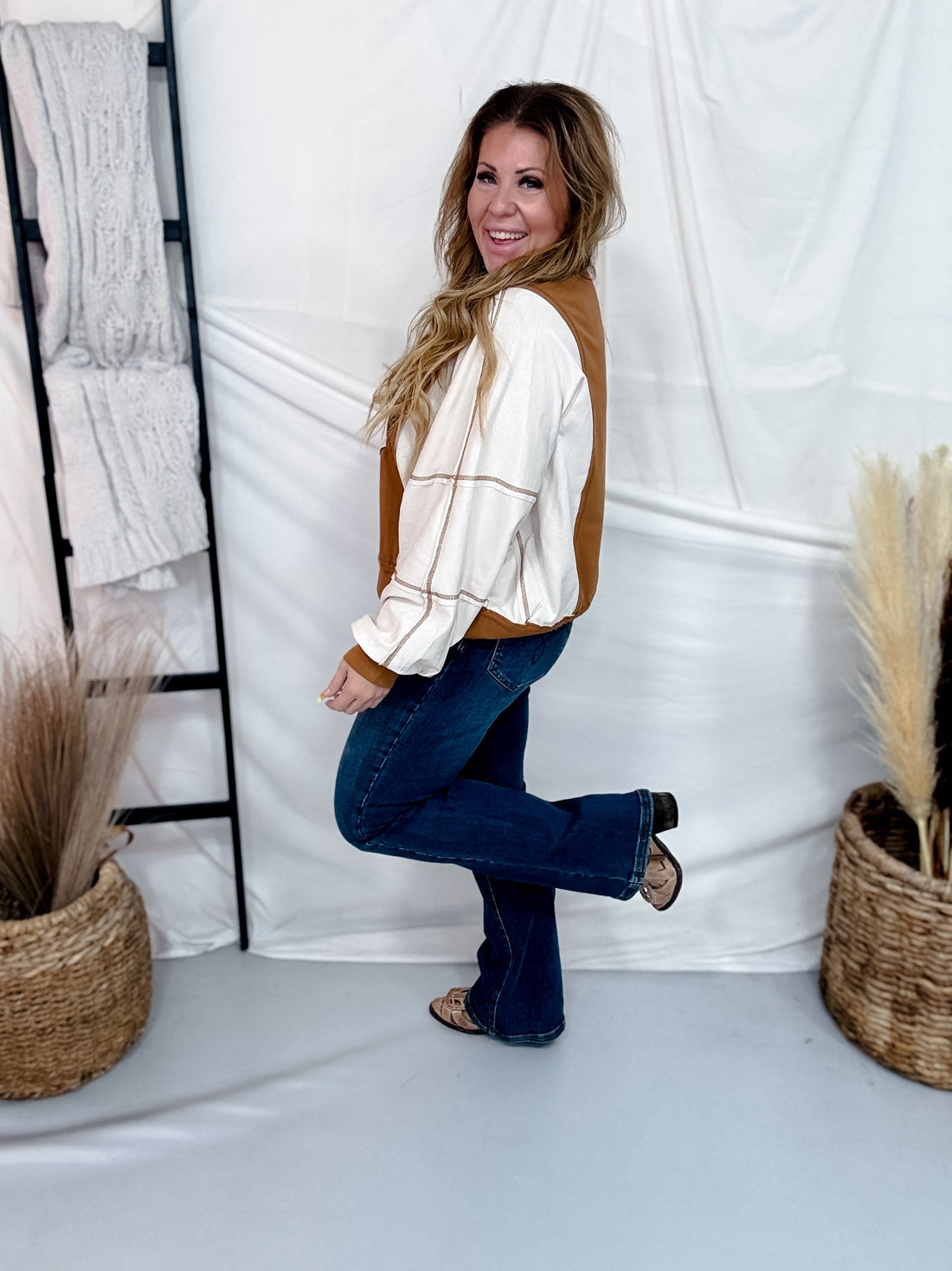 Leopard Print Football Sweatshirt With Puff Sleeves - Whiskey Skies - ODDI