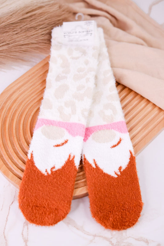 Leopard Print Gnome Cozy Collection Crew Socks - Whiskey Skies - CRESCENT SOCK COMPANY