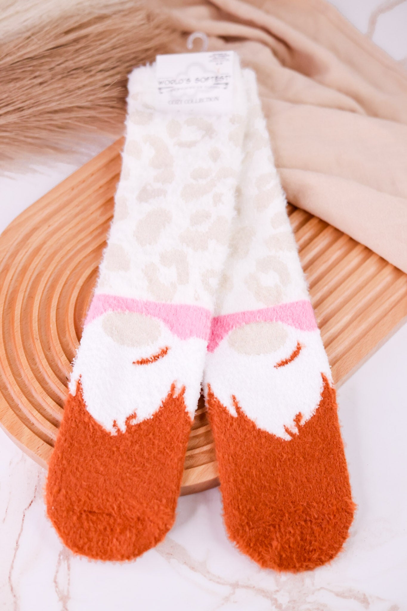 Leopard Print Gnome Cozy Collection Crew Socks - Whiskey Skies - CRESCENT SOCK COMPANY