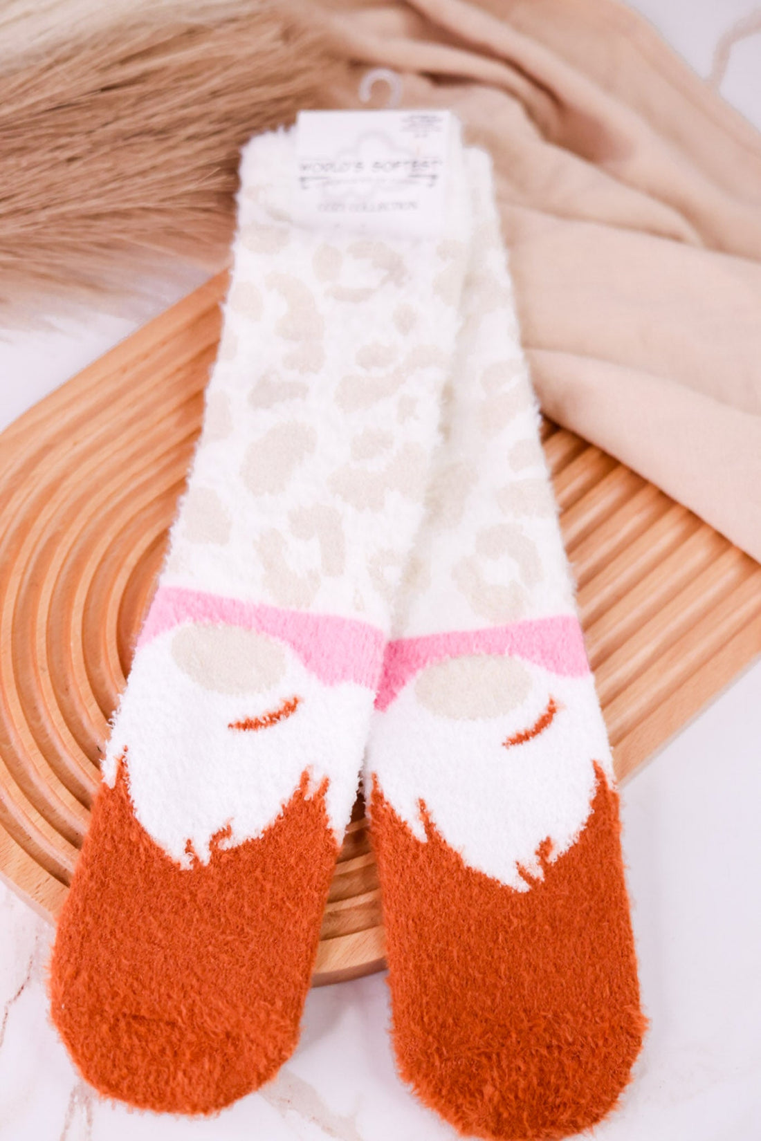 Leopard Print Gnome Cozy Collection Crew Socks - Whiskey Skies - CRESCENT SOCK COMPANY
