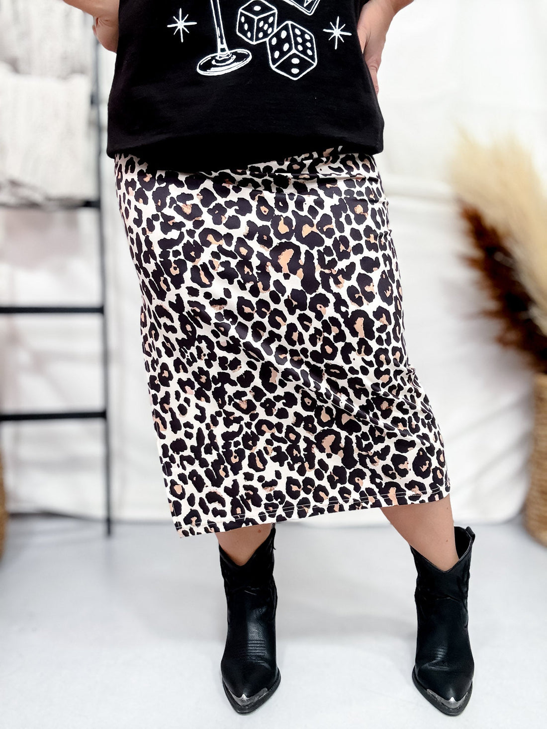 Leopard Print Midi Skirt - Whiskey Skies - JESS LEA