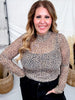 Leopard Print Mock Neck Mesh Top With Long Sleeves - Whiskey Skies - WHITE BIRCH