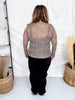 Leopard Print Mock Neck Mesh Top With Long Sleeves - Whiskey Skies - WHITE BIRCH