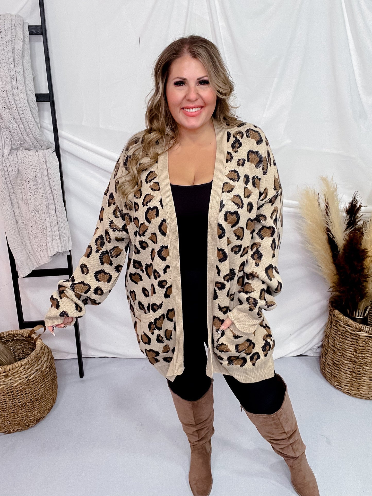 Leopard Print Open Sweater Cardigan - Whiskey Skies - DAVI & DANI