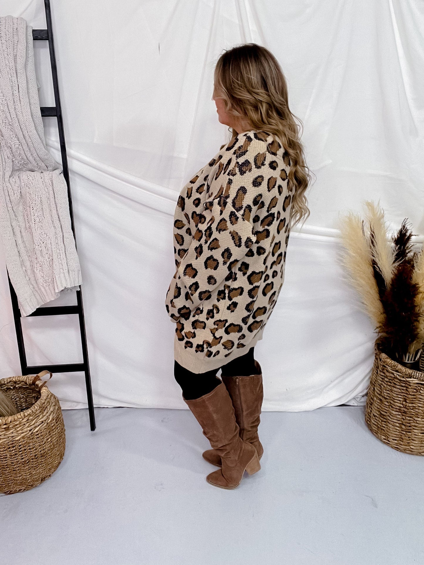 Leopard Print Open Sweater Cardigan - Whiskey Skies - DAVI & DANI