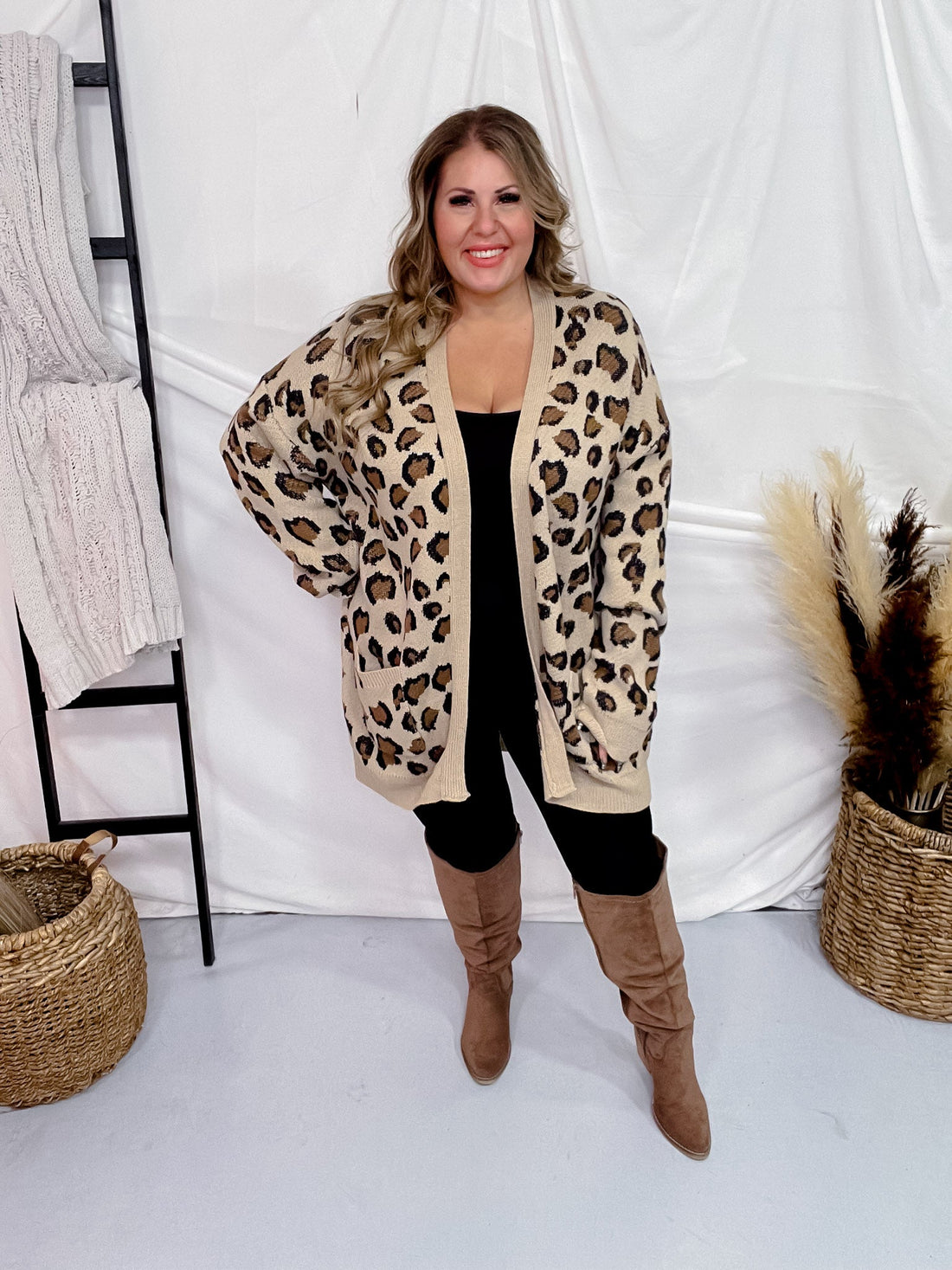 Leopard Print Open Sweater Cardigan - Whiskey Skies - DAVI & DANI