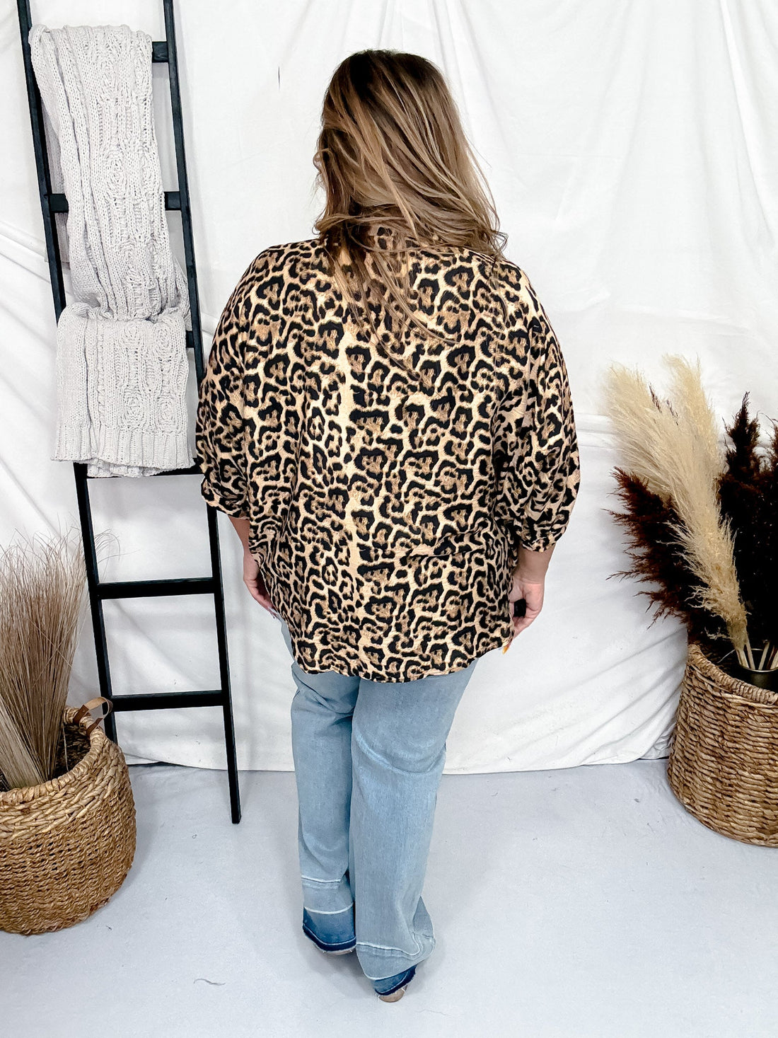 Leopard Print Oversized Short Sleeve Button Down Top - Whiskey Skies - BIBI