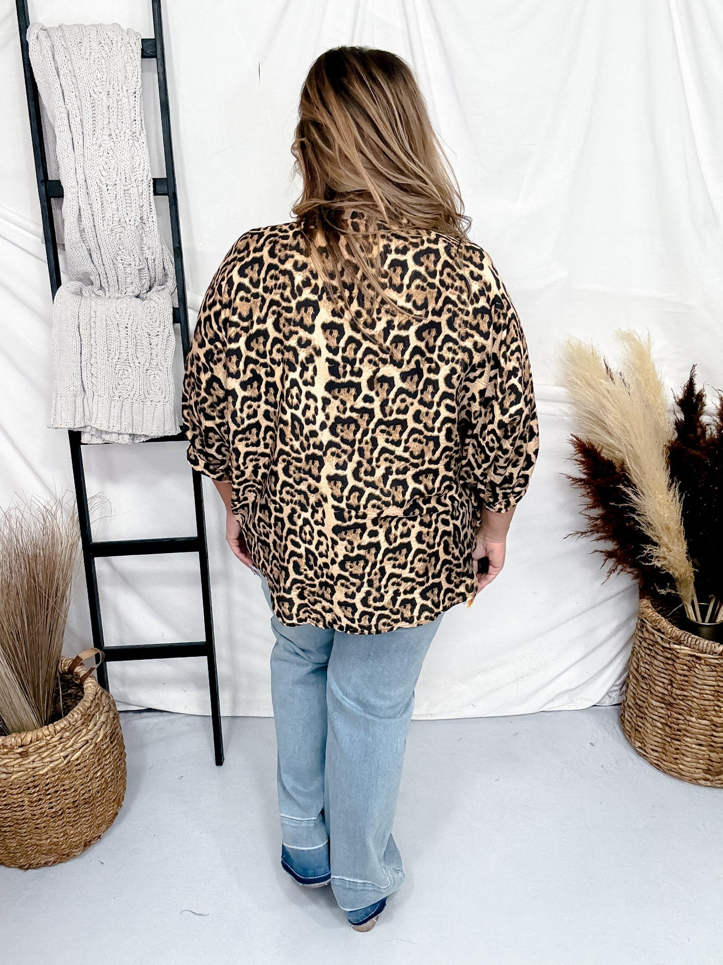 Leopard Print Oversized Short Sleeve Button Down Top - Whiskey Skies - BIBI