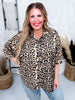 Leopard Print Oversized Short Sleeve Button Down Top - Whiskey Skies - BIBI