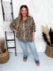 Leopard Print Oversized Short Sleeve Button Down Top - Whiskey Skies - BIBI