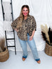 Leopard Print Oversized Short Sleeve Button Down Top - Whiskey Skies - BIBI