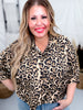 Leopard Print Oversized Short Sleeve Button Down Top - Whiskey Skies - BIBI
