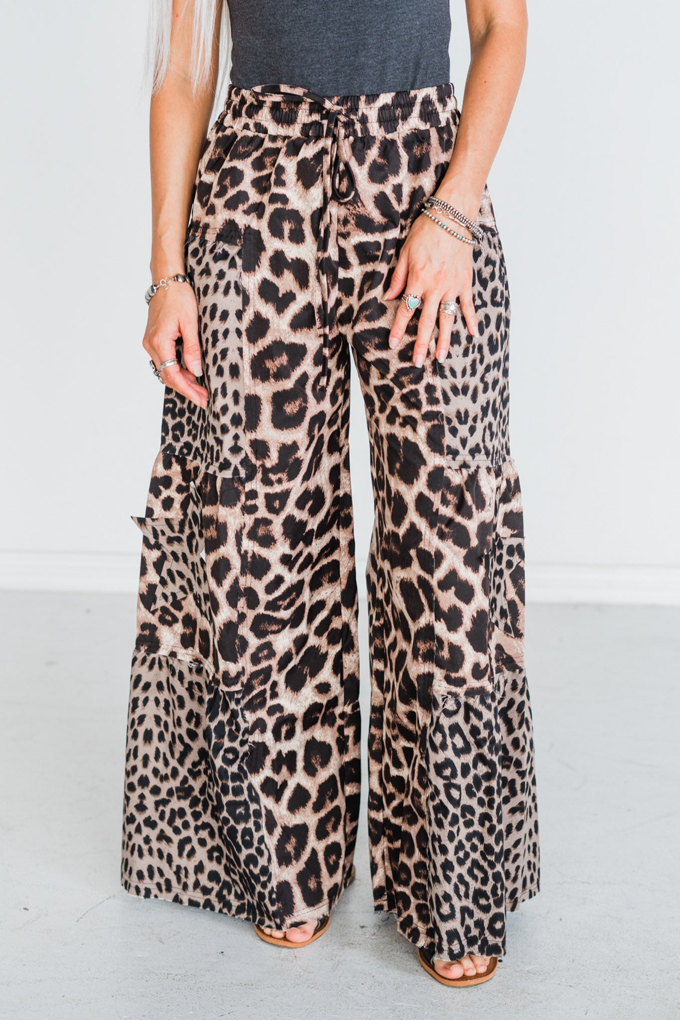 Leopard Print Raw Hemline Pants - Whiskey Skies - BIBI