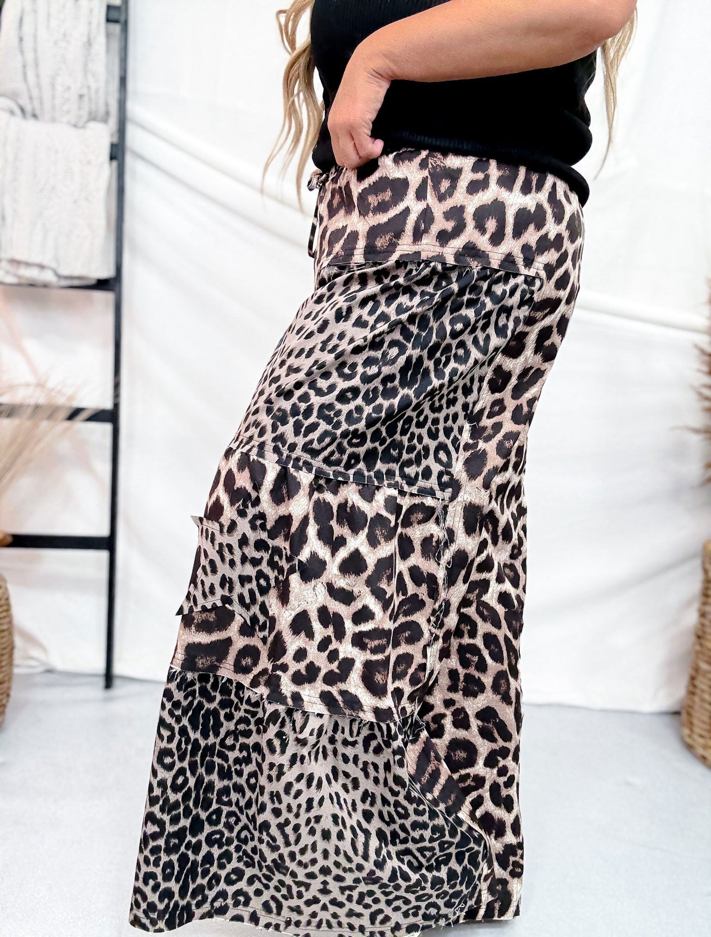 Leopard Print Raw Hemline Pants - Whiskey Skies - BIBI