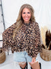 Leopard Print Sheer Chiffon Blouse With Tie Neckline & Ruffled Hem - Whiskey Skies - ODDI