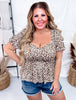 Leopard Print Short Sleeve Peplum Top - Whiskey Skies - BIBI