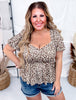 Leopard Print Short Sleeve Peplum Top - Whiskey Skies - BIBI
