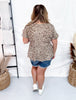 Leopard Print Short Sleeve Peplum Top - Whiskey Skies - BIBI