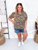 Leopard Print Short Sleeve Top W/ V - Neckline - Whiskey Skies - BIBI