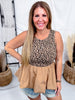 Leopard Print Sleeveless Peplum Top With Bubble Hem - Whiskey Skies - BIBI
