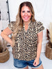 Leopard Print Tiered Short Sleeve Top W/ Edge Stitching - Whiskey Skies - BIBI