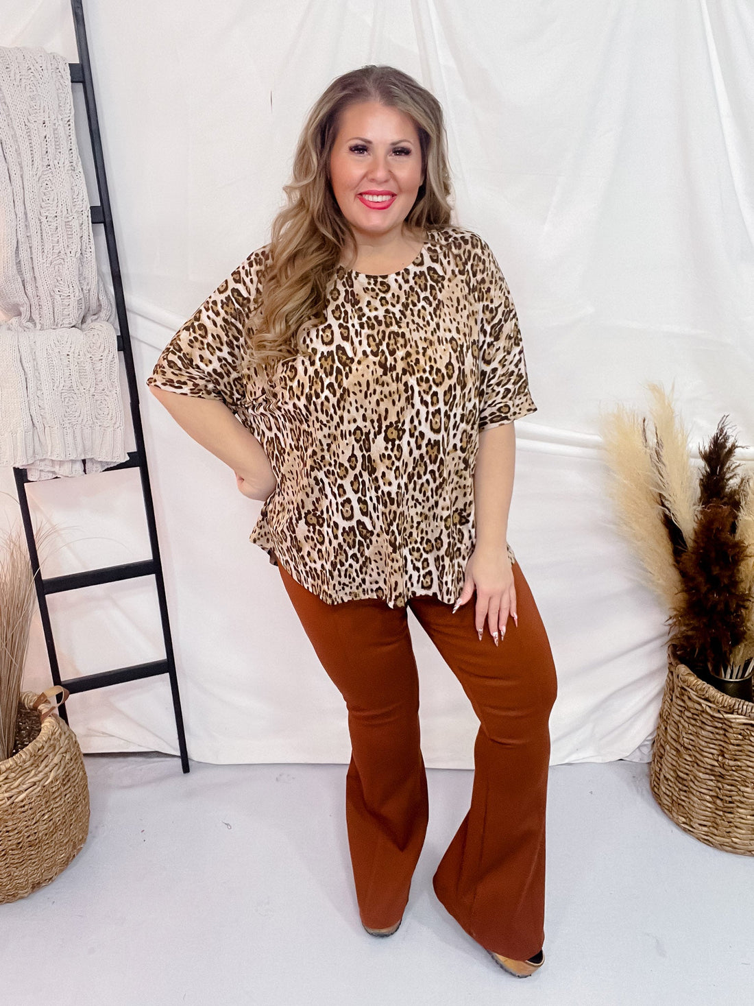 Leopard Print Top with Dolman Sleeves - Whiskey Skies - DEAR SCARLETT