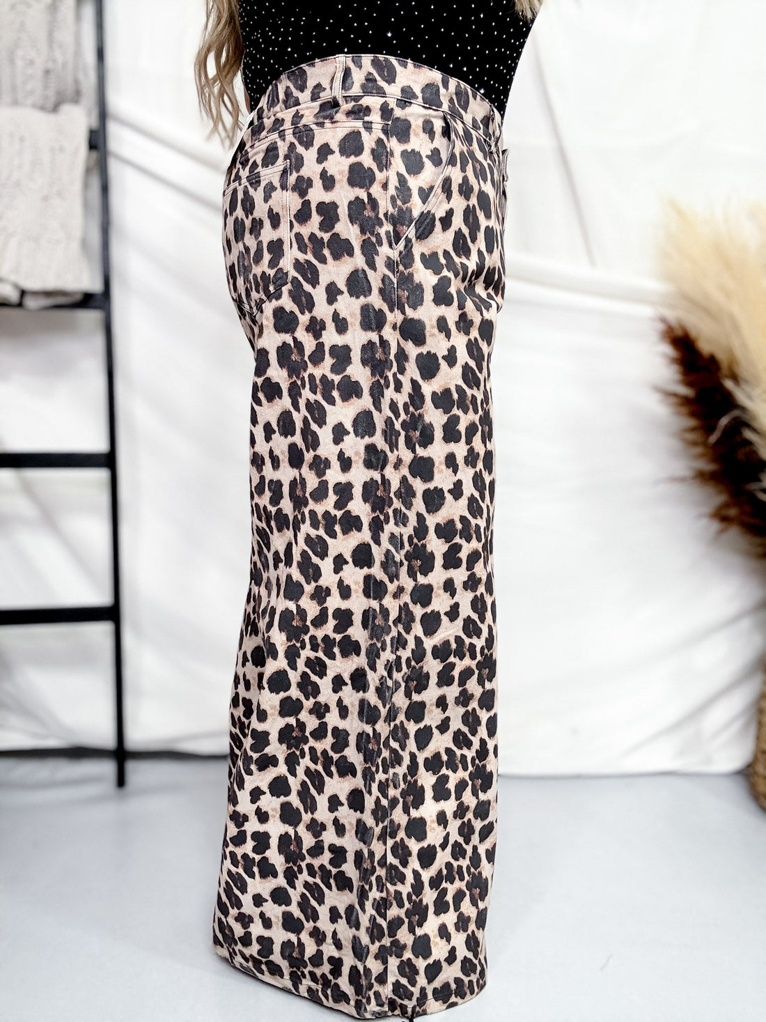 Leopard Print Wide Leg Pants with Adjustable Bottom - Whiskey Skies - DAVI & DANI