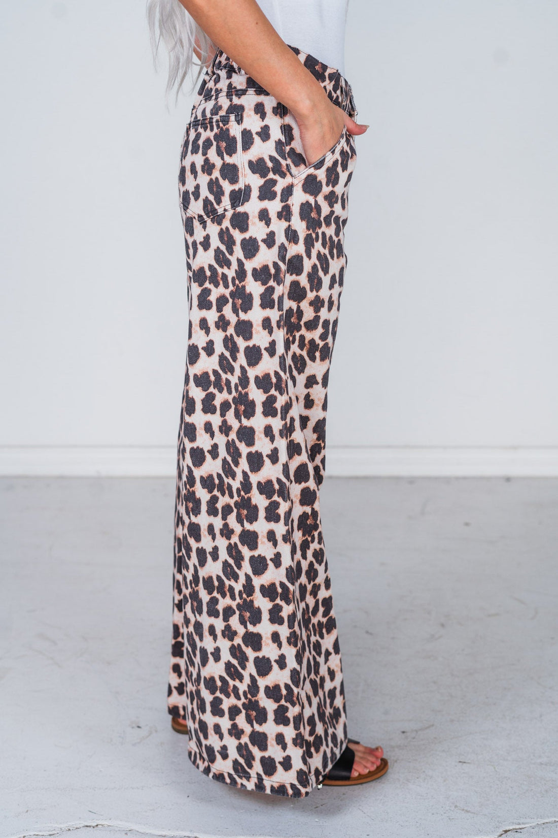 Leopard Print Wide Leg Pants with Adjustable Bottom FINAL SALE - Whiskey Skies - DAVI & DANI